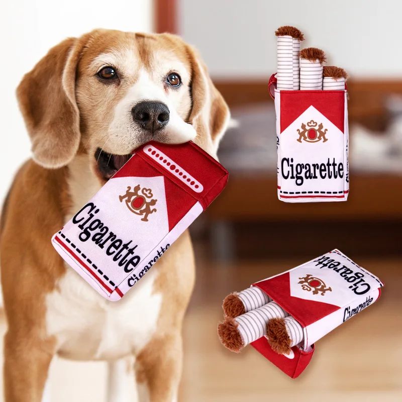 Plush Cigarette Pack Dog Toy Set